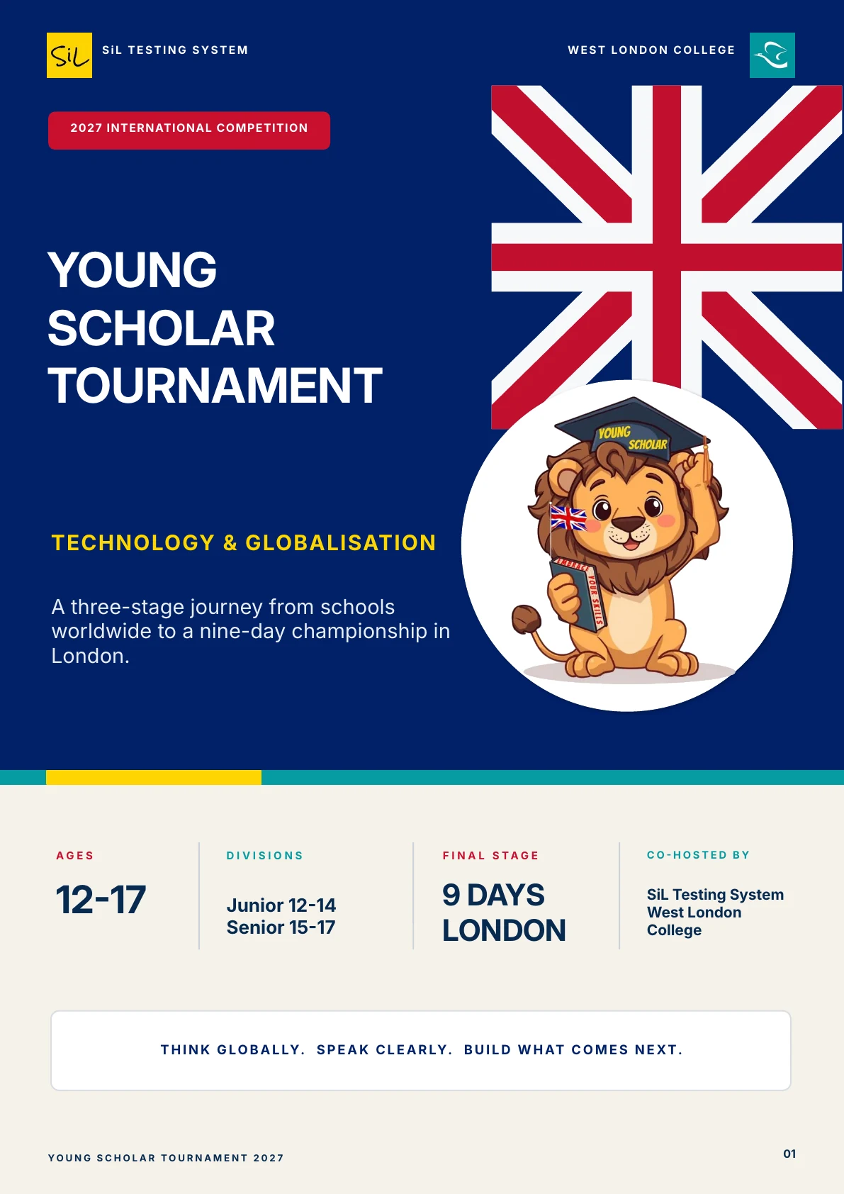 Young Scholar Tournament 2027 promotional programme, page 1 of 4